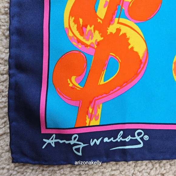 Andy Warhol Dollar Sign Silk Scarf PERFECT! Hand-Rolled Classic Memorabilia - Picture 2 of 11